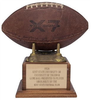 1958 Kent State Game Ball Trophy Presented to Lou Holtz (Holtz LOA) 